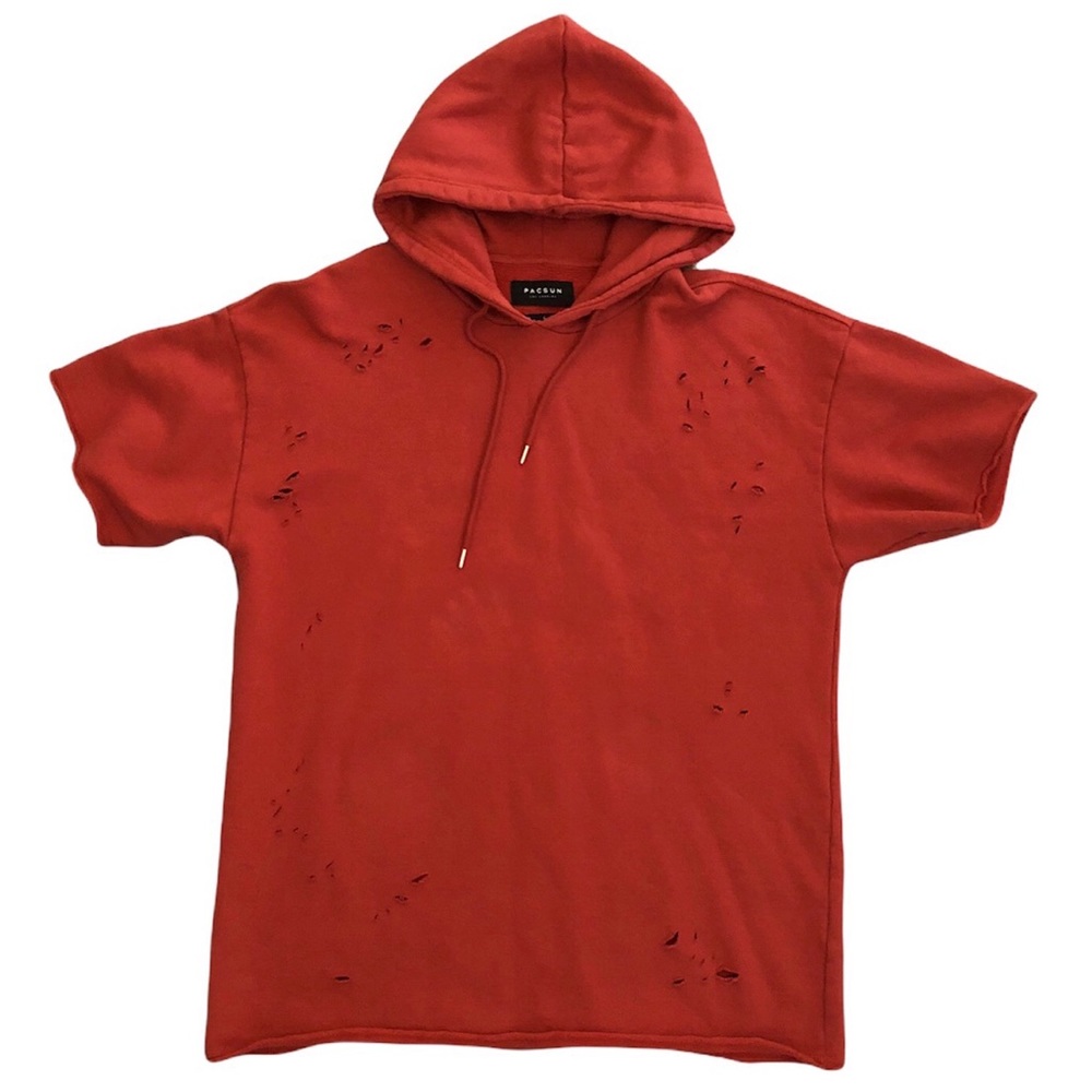 Men PacSun Orange Short-Sleeve Pullover Hoodie Sweatshirt, Size Large